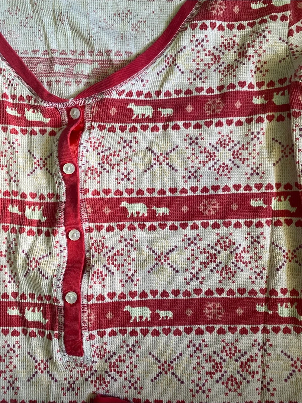Victoria's Secret Red and White Fair Isle Henley Pajama Set